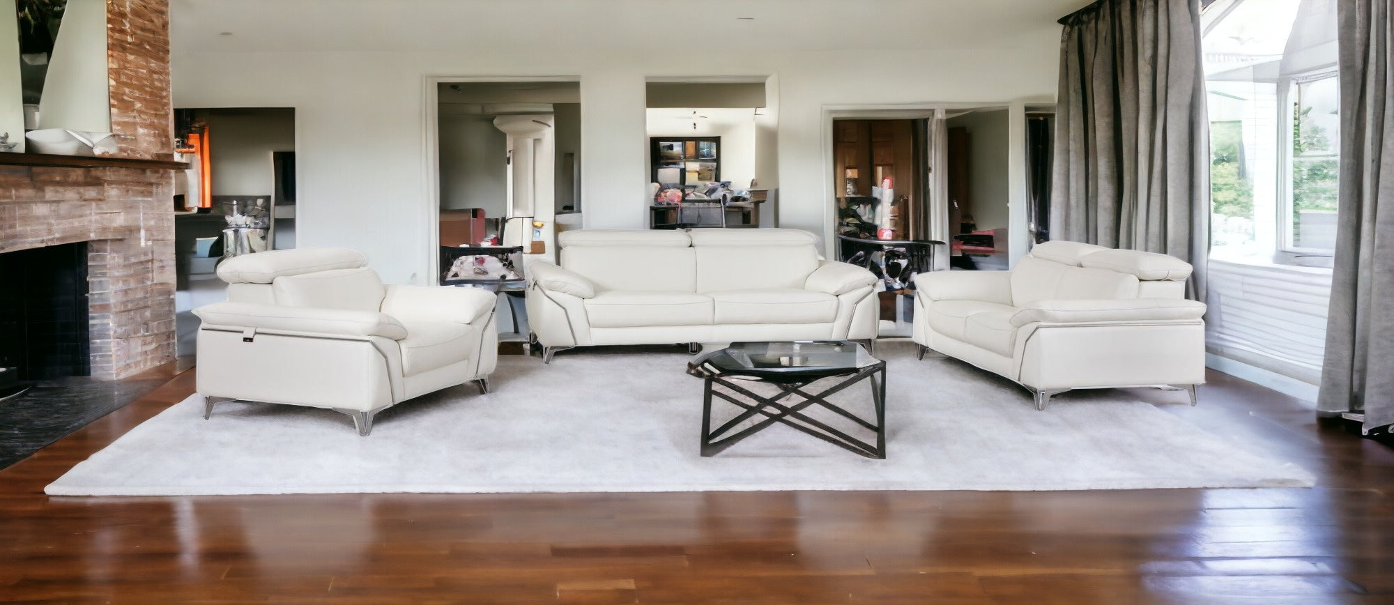 Luxurious 2-Piece Indoor Italian White Leather Seating Set for Stylish Homes