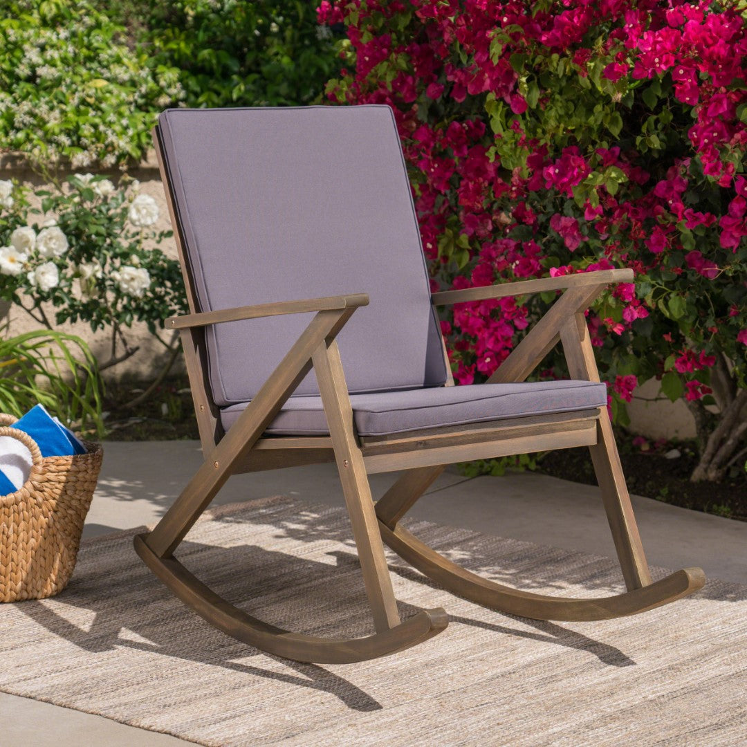 Christopher Knight Home® Gus Acacia Wood Outdoor Rocking Chair with Comfortable Cushion: A Durable, Safe, and Stylish Seating Option for Relaxation