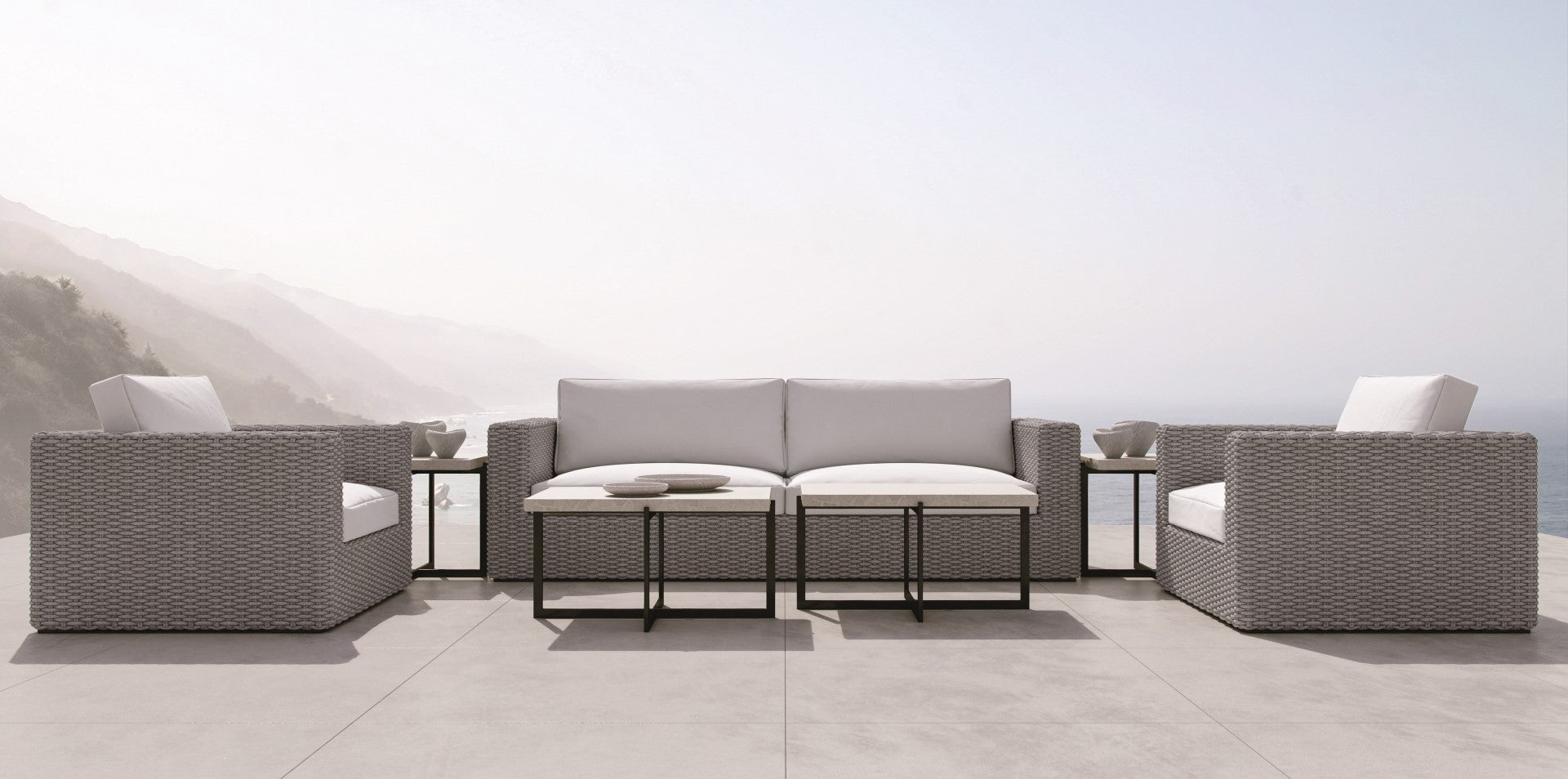 Luxury Outdoor Capri Sofa with Gray Mist Woven Rope Design and Plush Cushions for Supreme Comfort