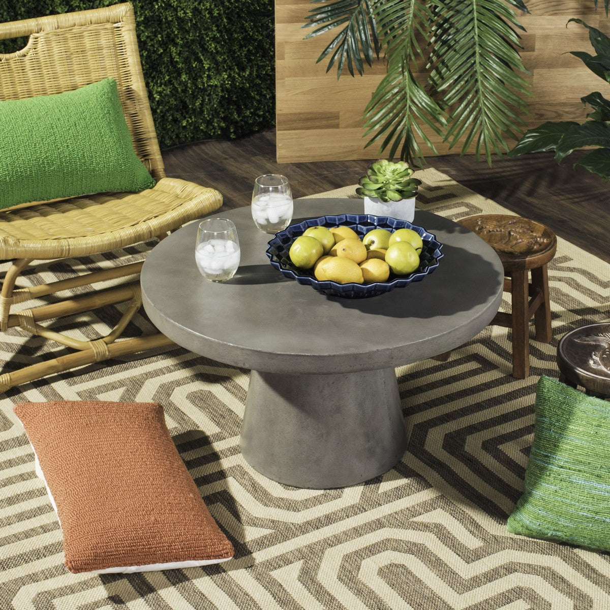 Delfia Contemporary Circular Coffee Table in 27.56-inch Dark Grey Concrete for Both Indoor and Outdoor Sophistication