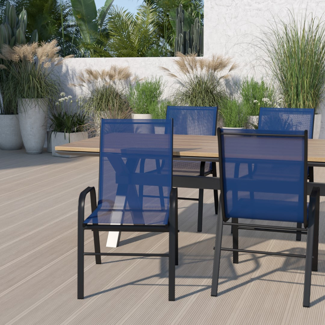 Commercial-Grade Outdoor Stackable 4-Pack Patio Chairs with Flex Comfort Material and Sturdy Metal Frame