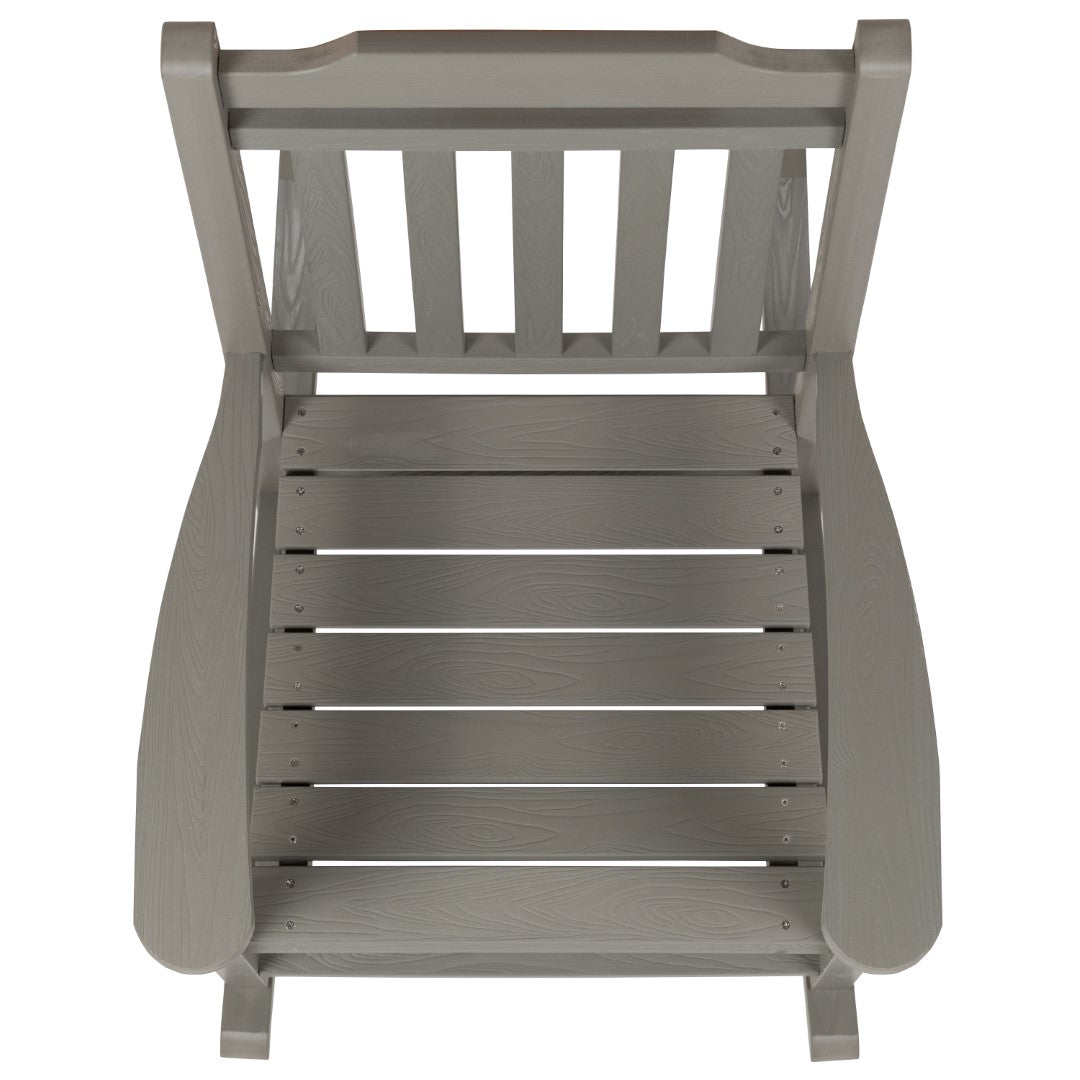 Premium Set of Two All-Weather UV-Resistant Poly Resin Rocking Chairs with an Adirondack Style Side Table for Indoor and Outdoor Use