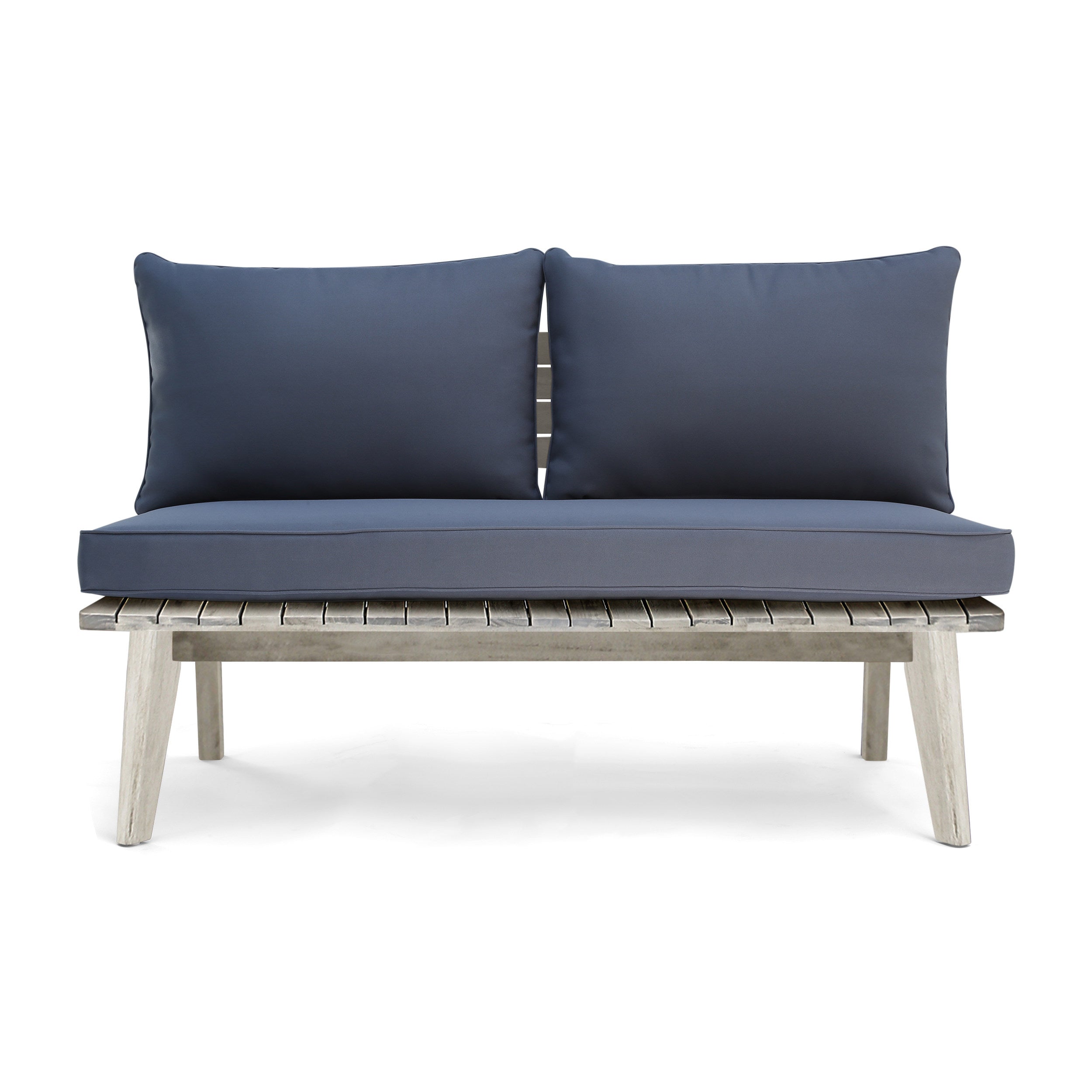 Christopher Knight Home® Mid - Century Outdoor Acacia Wood Loveseat with Weather - Resistant Gray Cushions