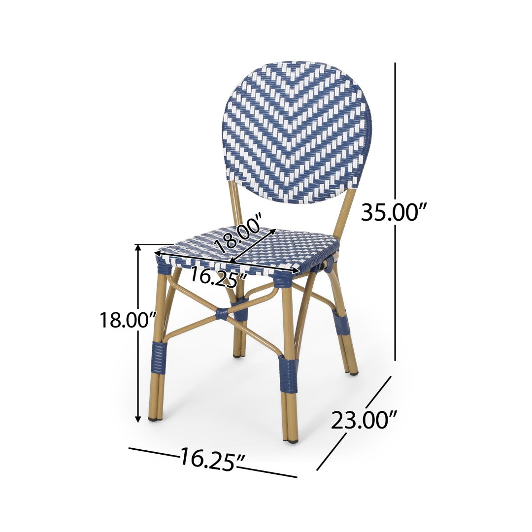 Christopher Knight Home® Picardy 2-Piece Outdoor Aluminum French Bistro Chairs in Navy, White & Bamboo Finish