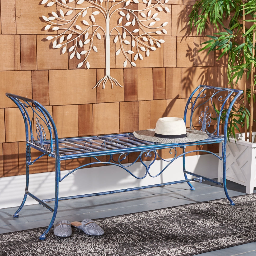 Adina Wrought Iron Outdoor Garden Bench with Victorian Elegance and Intricate Scrolls
