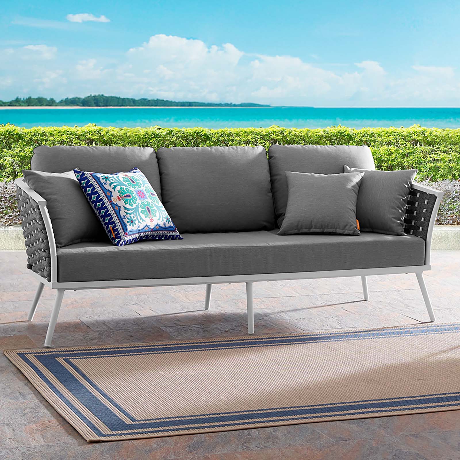 Stance Modern Outdoor Patio Sofa Set with All-Weather Cushions and Aluminum Frame for Relaxing Gatherings