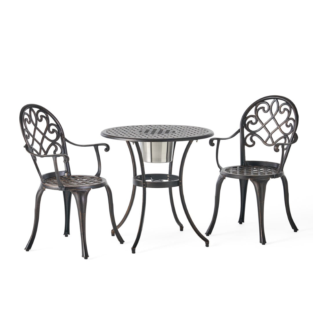 Christopher Knight Home® Angeles Outdoor Cast Aluminum Bistro Dining Set with Integrated Ice Bucket for Al Fresco Meals