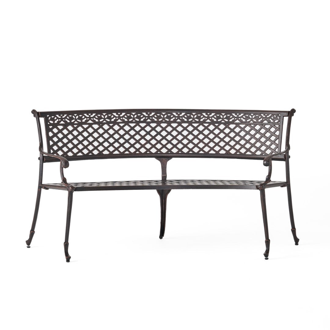 Christopher Knight Home® Tahoe Sector Outdoor Curved Loveseat Bench in Copper - Sturdy Aluminum, Diamond - Cross Design, 65x27x32.75
