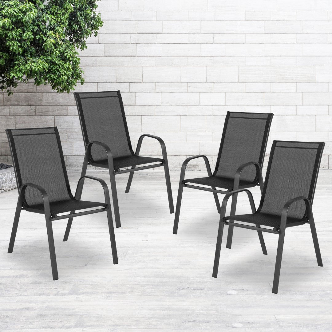 Commercial-Grade Outdoor Stackable 4-Pack Patio Chairs with Flex Comfort Material and Sturdy Metal Frame