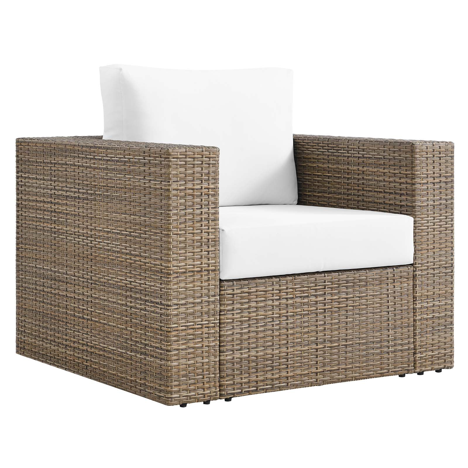 Convene Outdoor Patio 4-Piece Furniture Set - Elegant Synthetic Rattan Weave Design, All-Weather Resistant Cushions and Tempered Glass Top Table for Outdoor Spaces