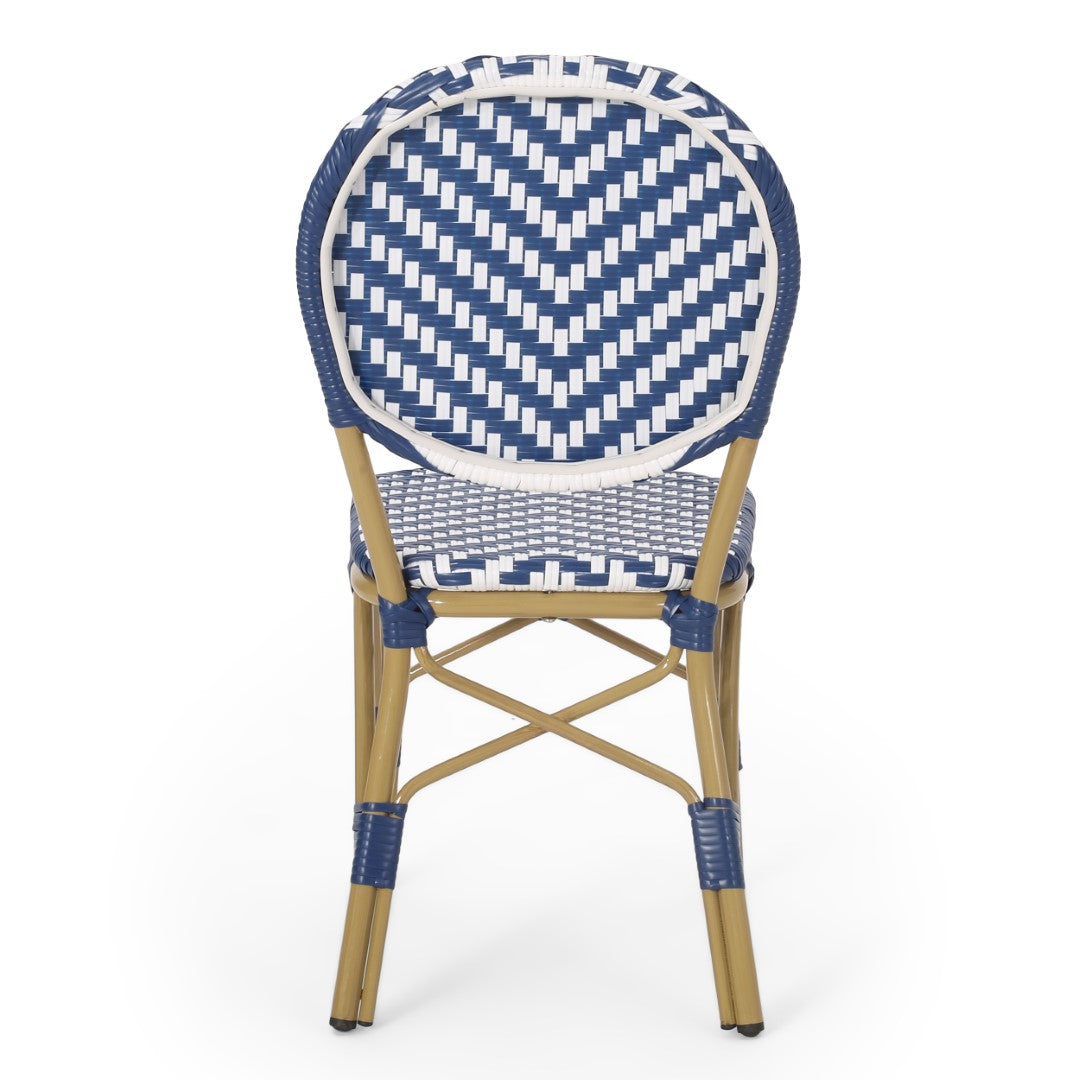 Christopher Knight Home® Picardy 2-Piece Outdoor Aluminum French Bistro Chairs in Navy, White & Bamboo Finish
