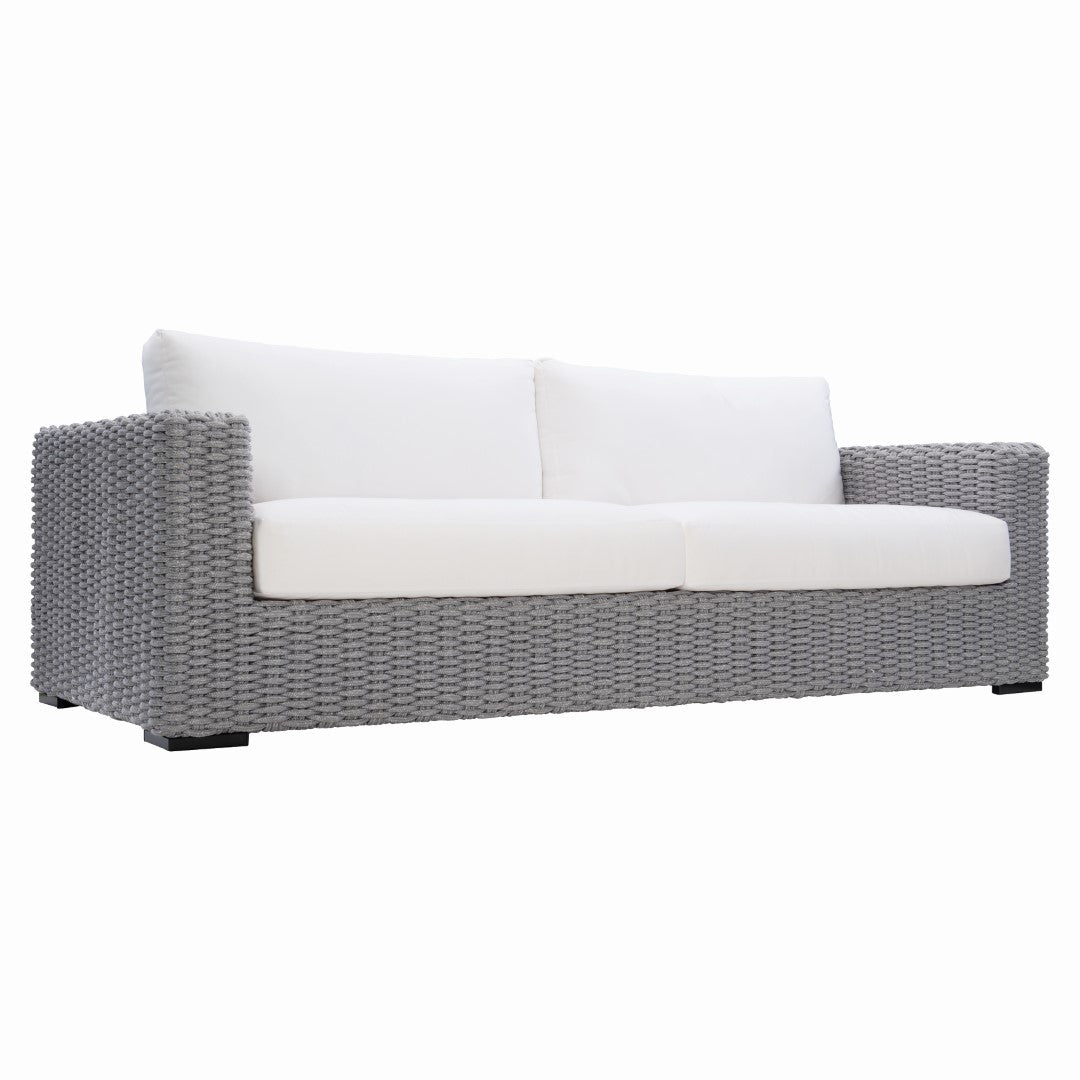 Capri Outdoor Sofa - Luxury Gray Mist Woven Rope Design with Plush Cushions for Ultimate Comfort