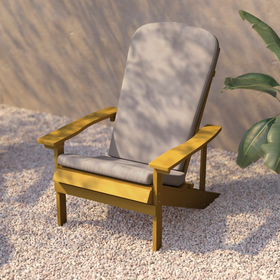 Commercial - Grade Outdoor Set of Two All - Weather Poly Resin Wood Adirondack Chairs Equipped with Cream - Colored Cushions Ideal for Decks, Porches, and Patios