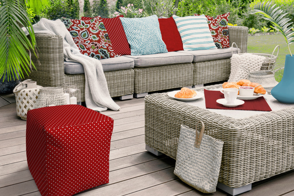Stylish and Comfortable Turquoise Indoor-Outdoor Polka Dot Pouf Ottoman for Home Decor and Patio Relaxation