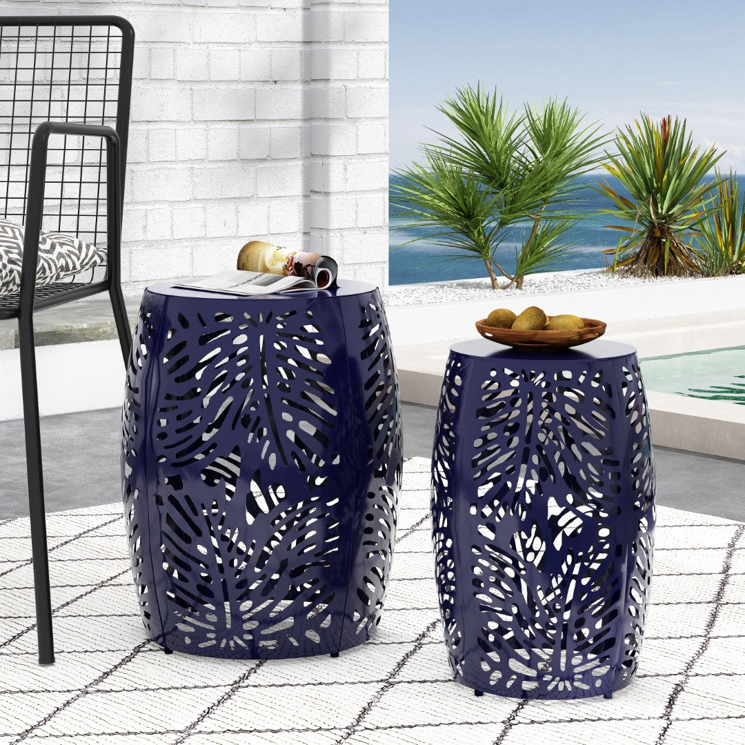 Christopher Knight Home® Satterlee Outdoor Metal Side Table Set of 2 - Stylish Barrel-Shaped Design