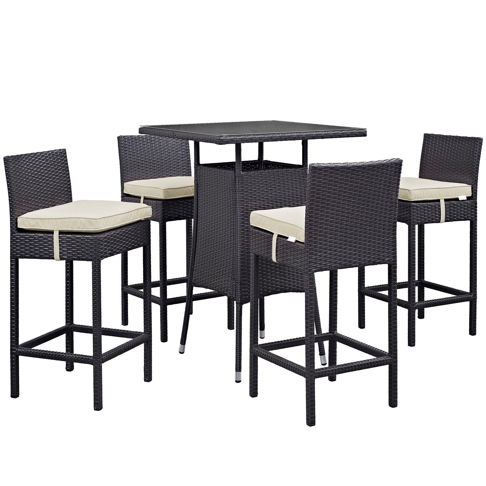 Convene Outdoor Patio Pub Set - Stylish 5-Piece Synthetic Rattan Weave for Versatile Entertaining