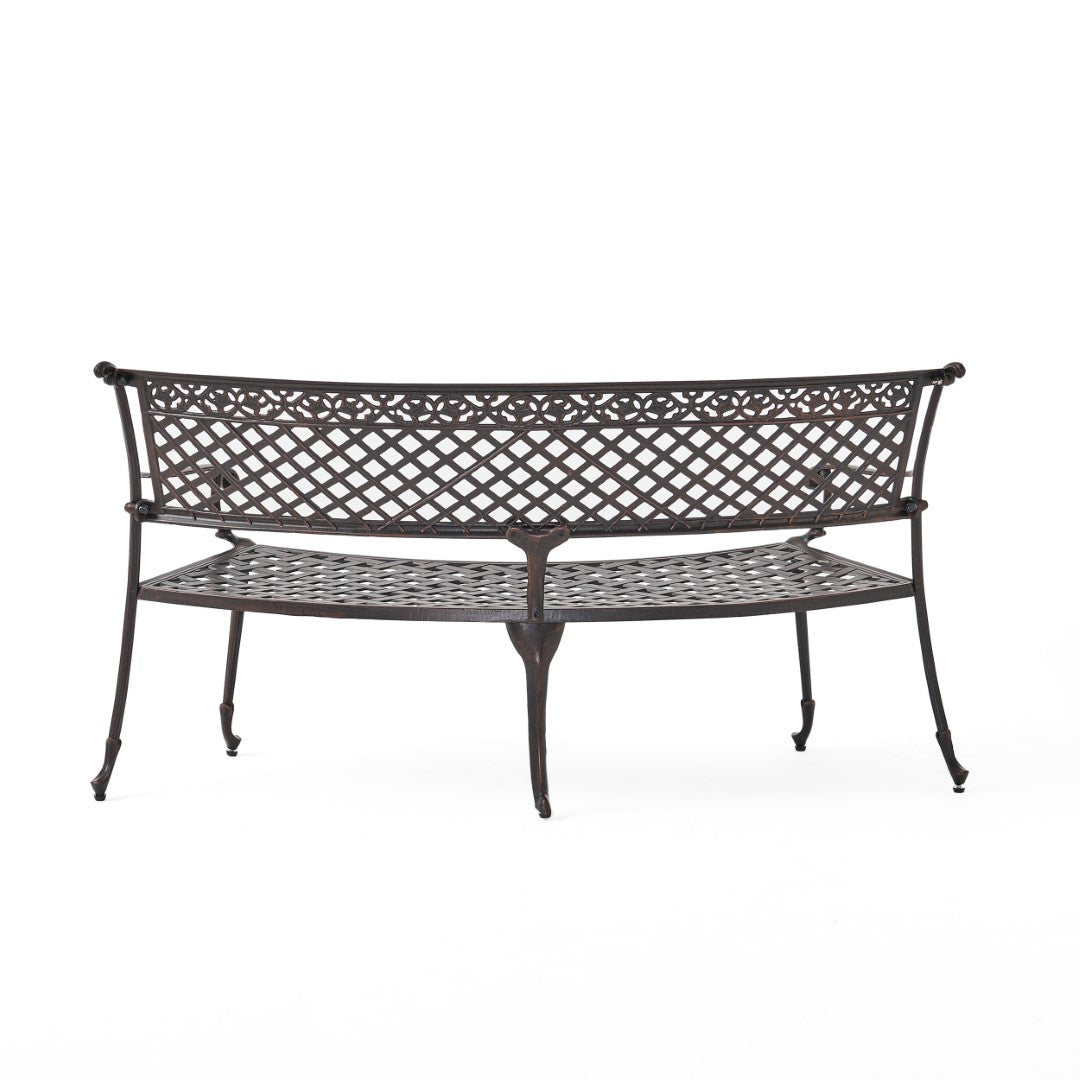 Christopher Knight Home® Tahoe Sector Outdoor Curved Loveseat Bench in Copper - Sturdy Aluminum, Diamond - Cross Design, 65x27x32.75