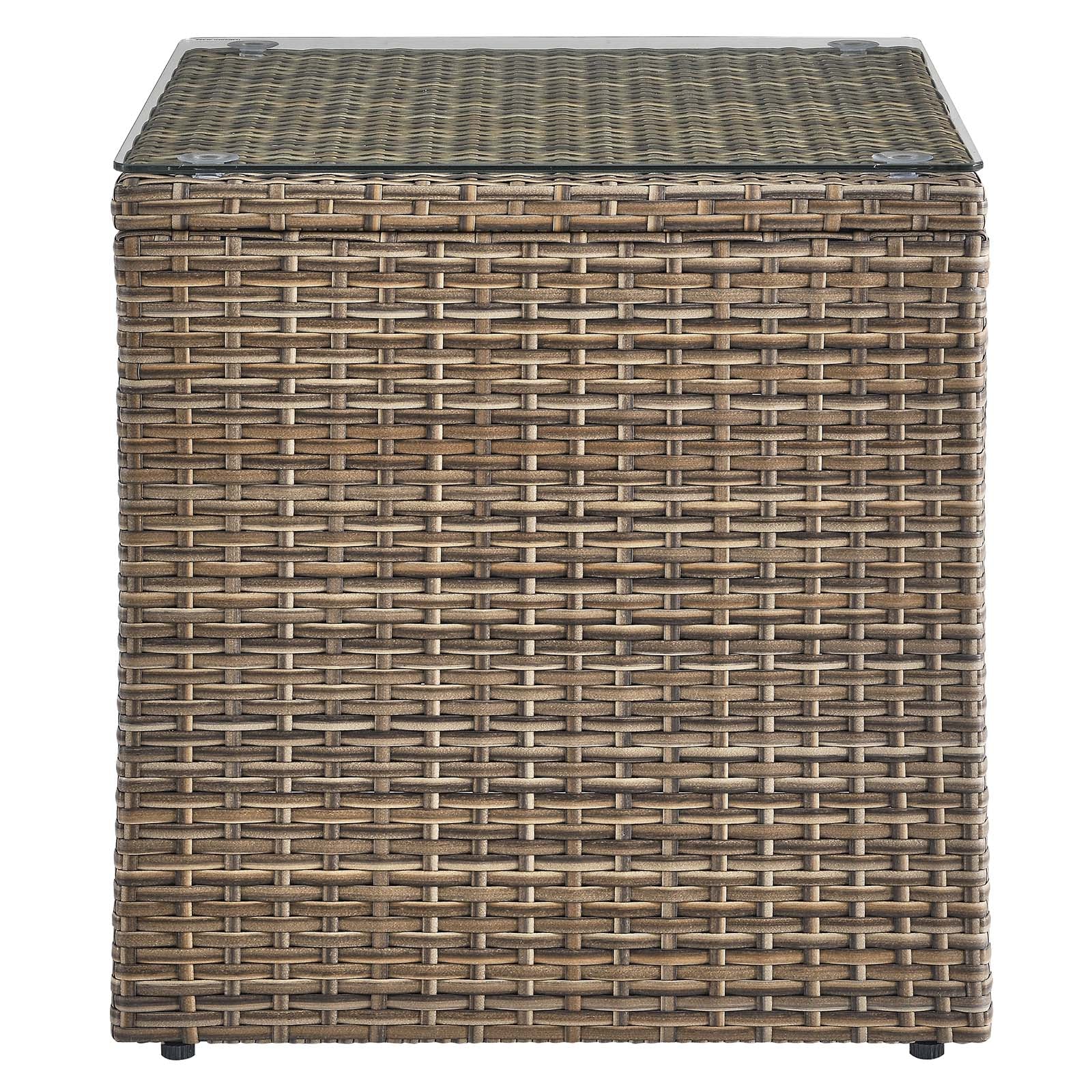 Convene Outdoor Patio 4-Piece Furniture Set - Elegant Synthetic Rattan Weave Design, All-Weather Resistant Cushions and Tempered Glass Top Table for Outdoor Spaces