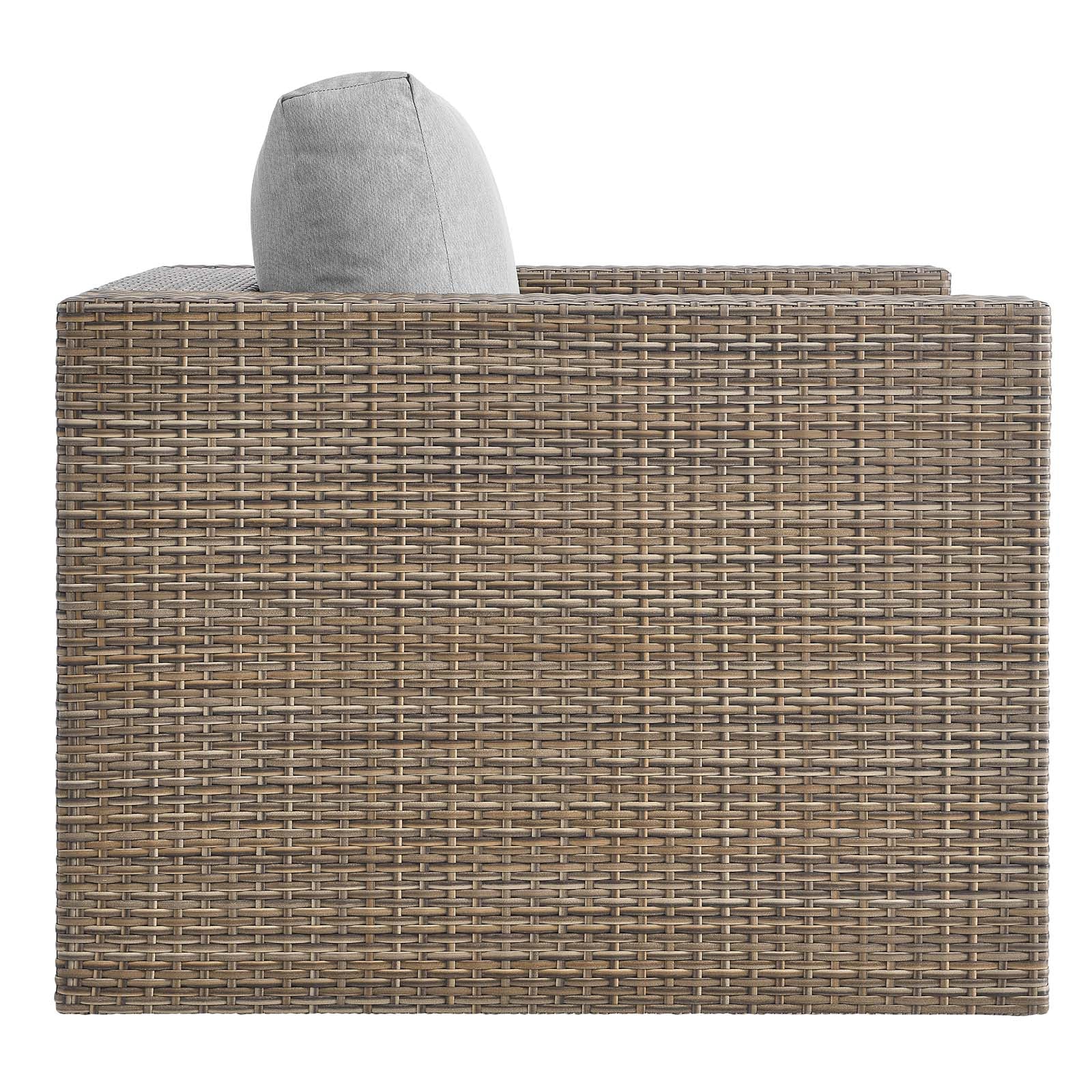 Convene Outdoor Patio 4-Piece Furniture Set - Elegant Synthetic Rattan Weave Design, All-Weather Resistant Cushions and Tempered Glass Top Table for Outdoor Spaces
