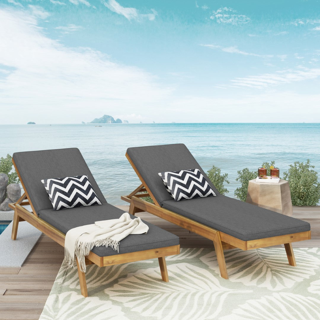 Christopher Knight Home® Caily 2-Piece Outdoor Acacia Wood Chaise Lounges with Waterproof Cushions