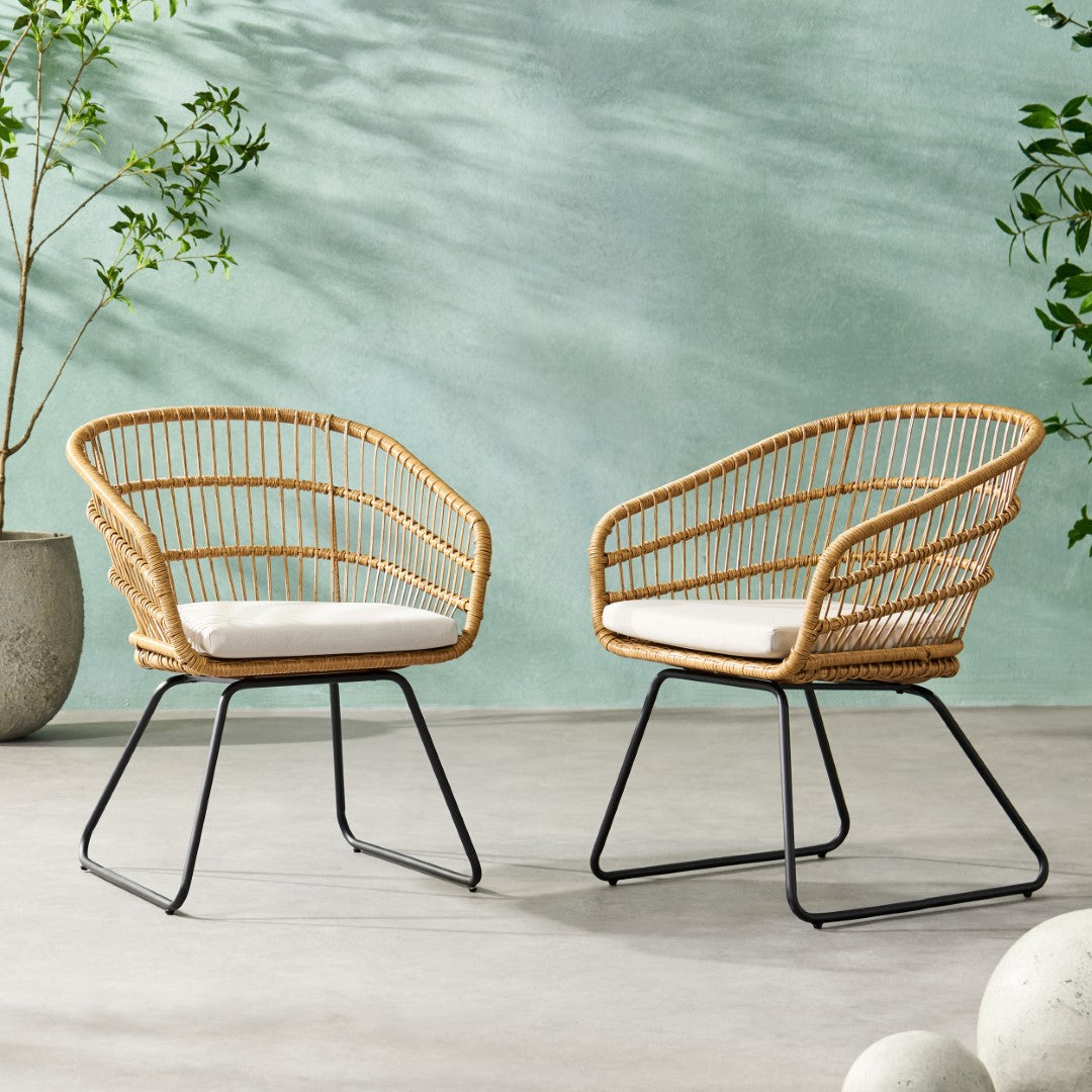 Christopher Knight Home® Lemere Outdoor Wicker Dining Chairs with Cushion, Light Brown, Beige, and Black - Set of 2