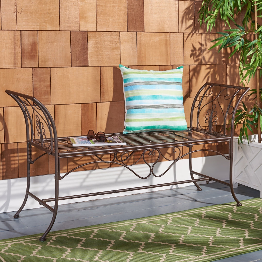 Adina Wrought Iron Outdoor Garden Bench with Victorian Elegance and Intricate Scrolls