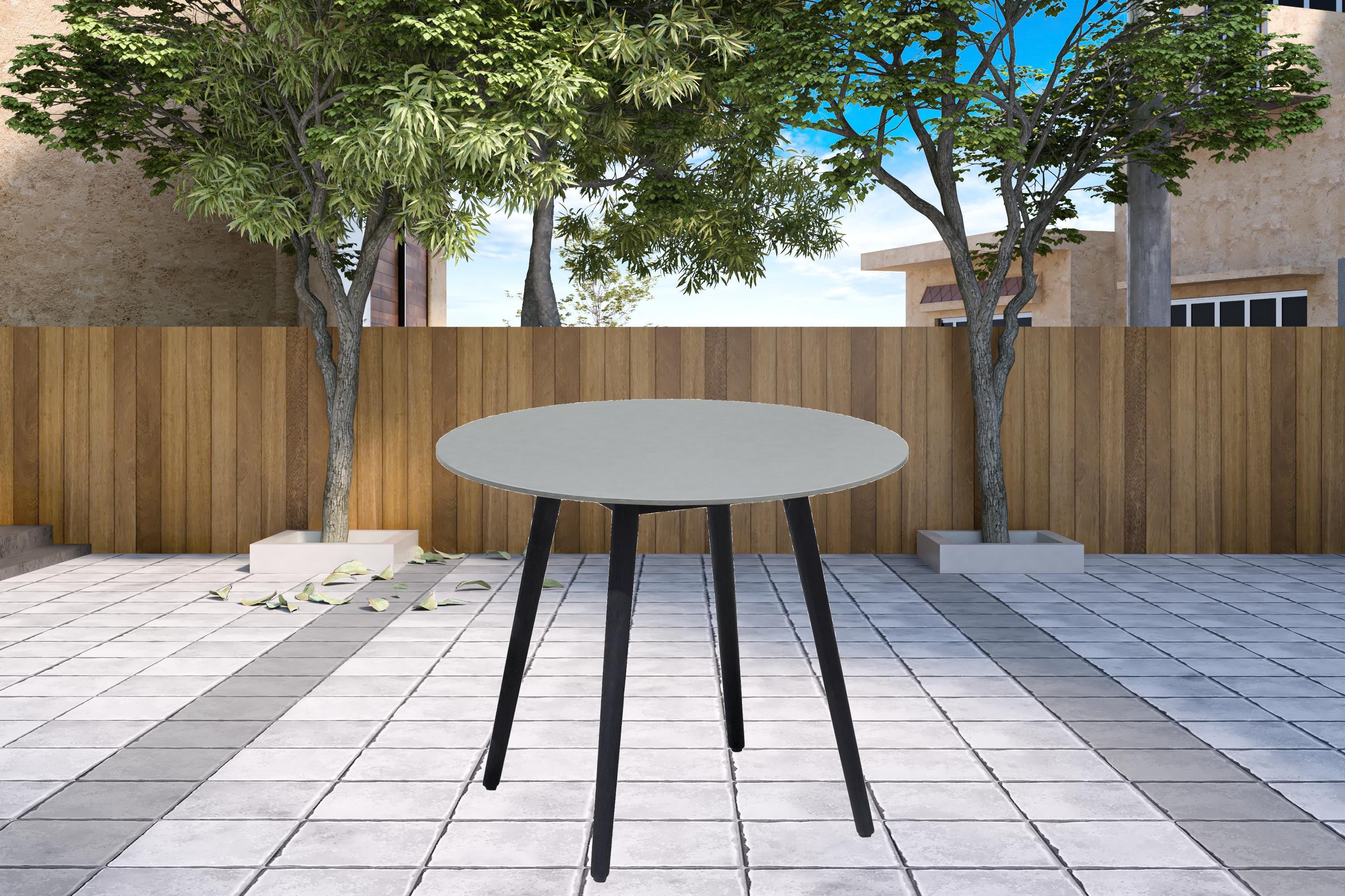 Stylish and Contemporary Gray and Black Round Stone Dining Set with a Versatile Expandable Table and Two Comfortable Solid - Back Chairs for Indoor and Outdoor Use