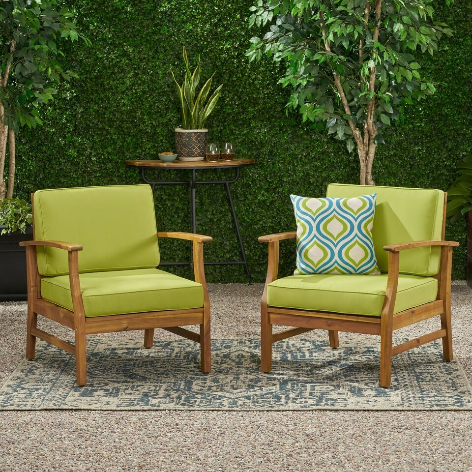 Christopher Knight Home® Perla Club Chairs Set of 2 - Green, Durable Acacia Wood Frame - Classic Slat Panel Design - 28.25 x 28.00 x 32.75