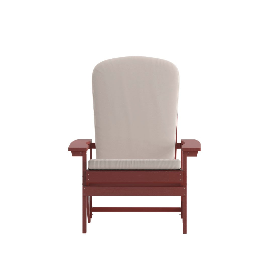 Commercial - Grade Outdoor Set of Two All - Weather Poly Resin Wood Adirondack Chairs Equipped with Cream - Colored Cushions Ideal for Decks, Porches, and Patios