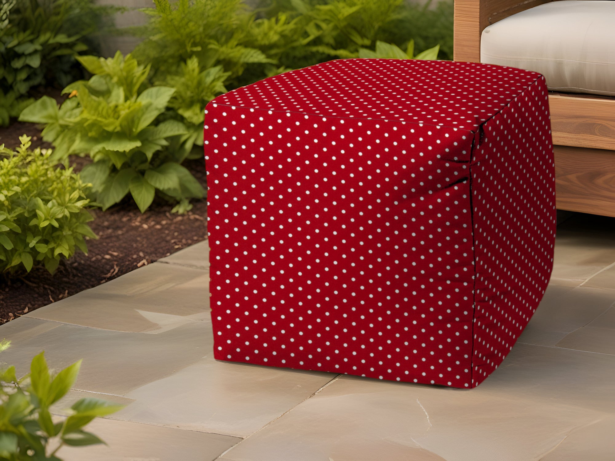 Stylish and Comfortable Turquoise Indoor-Outdoor Polka Dot Pouf Ottoman for Home Decor and Patio Relaxation