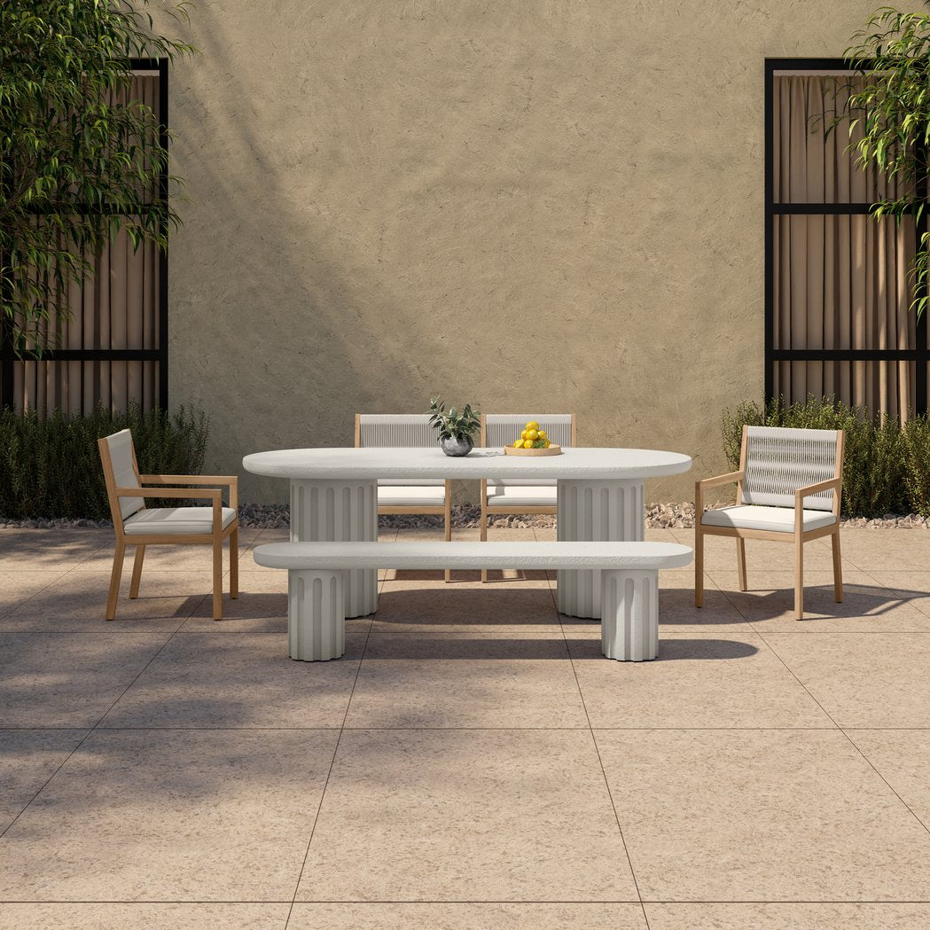 Stylish Eris Outdoor Dining Bench with Unique Fluted Design in Glass Fiber Reinforced Concrete