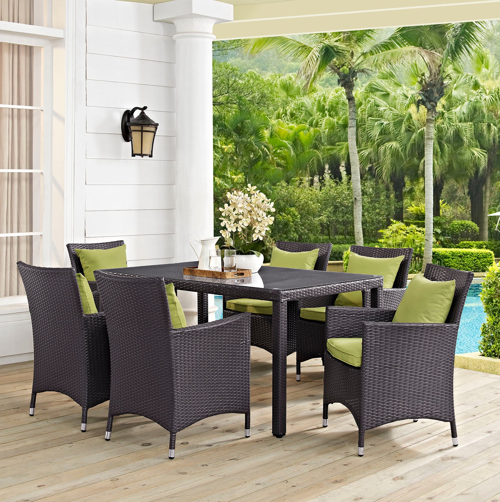 Convene 7-Piece All-Weather Outdoor Dining Set with Stylish Rattan and Durable Cushions