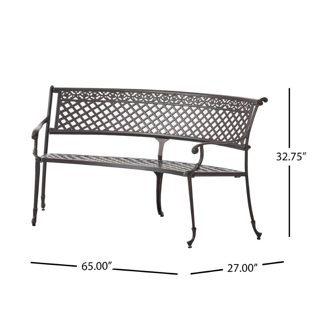 Christopher Knight Home® Tahoe Sector Outdoor Curved Loveseat Bench in Copper - Sturdy Aluminum, Diamond - Cross Design, 65x27x32.75