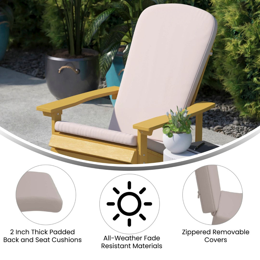 Commercial - Grade Outdoor Set of Two All - Weather Poly Resin Wood Adirondack Chairs Equipped with Cream - Colored Cushions Ideal for Decks, Porches, and Patios