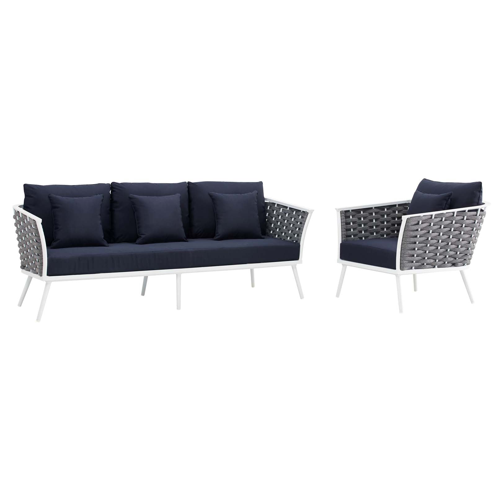 Stance Modern Two-Piece Outdoor Aluminum Sectional Sofa Set Featuring Plush Cushions for the Utmost Comfort