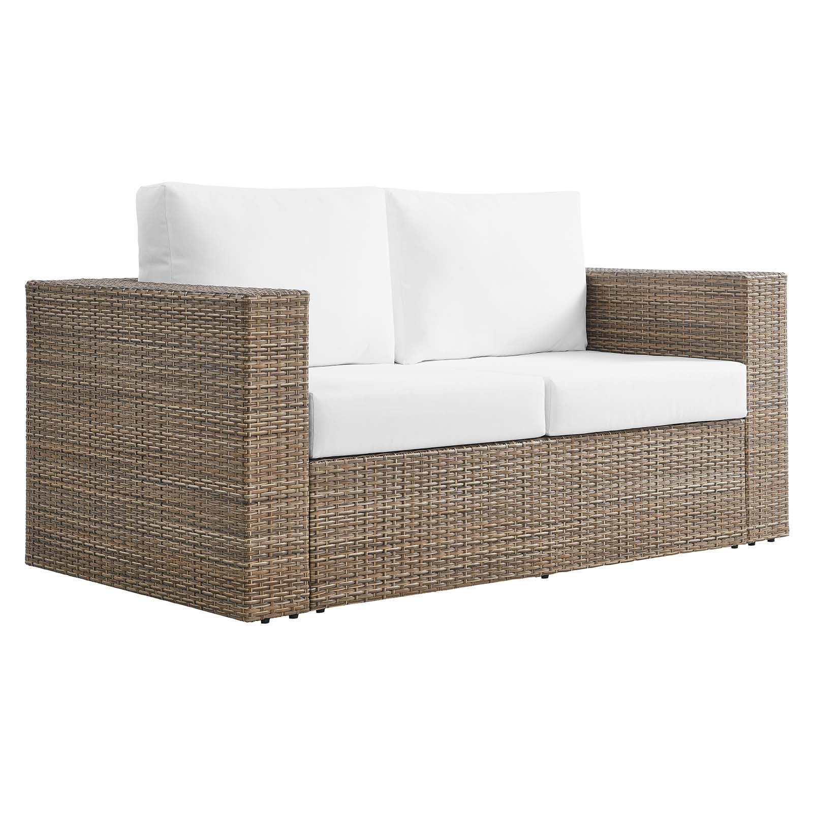 Convene Outdoor Patio 4-Piece Furniture Set - Elegant Synthetic Rattan Weave Design, All-Weather Resistant Cushions and Tempered Glass Top Table for Outdoor Spaces