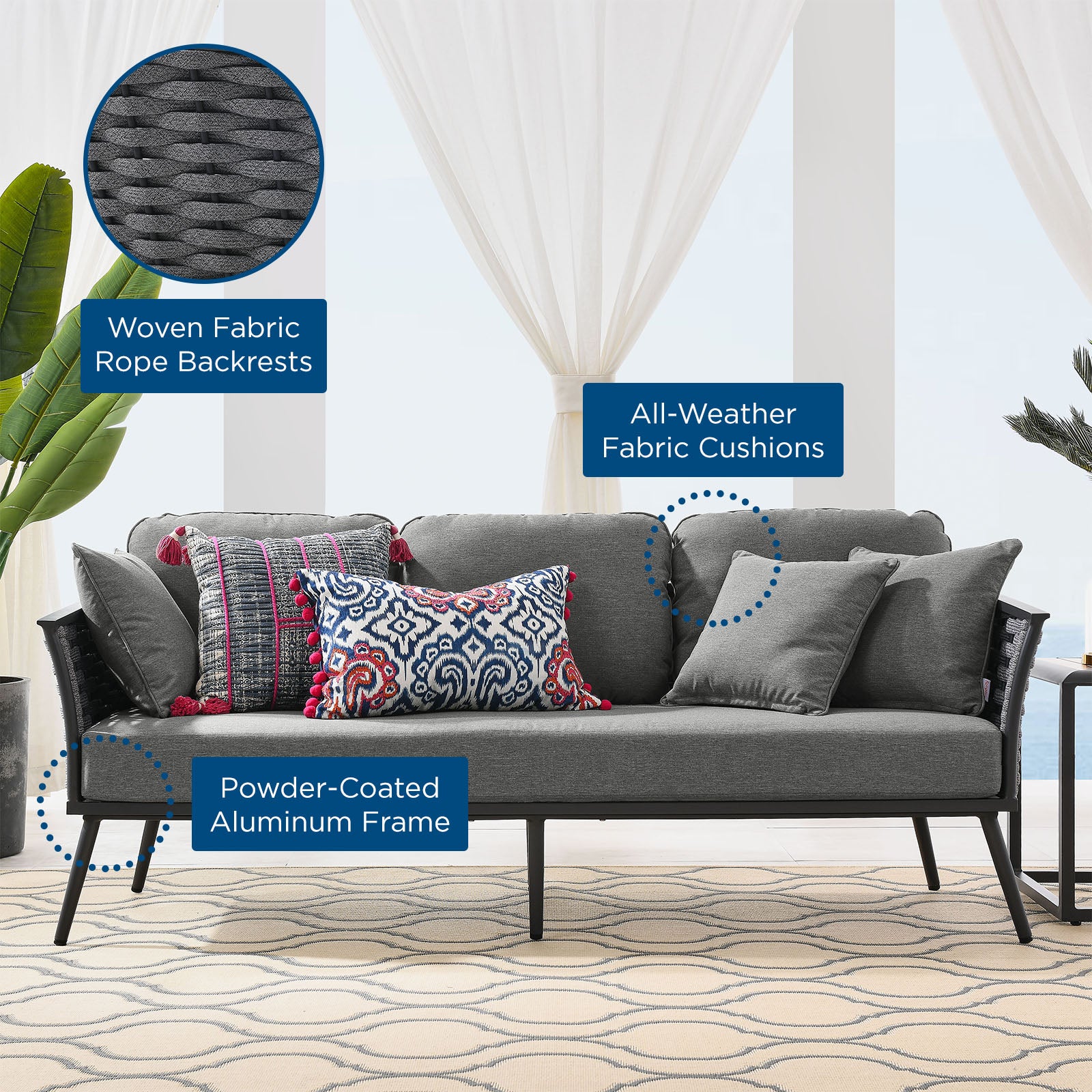Stance Modern Outdoor Patio Sofa Set with All-Weather Cushions and Aluminum Frame for Relaxing Gatherings