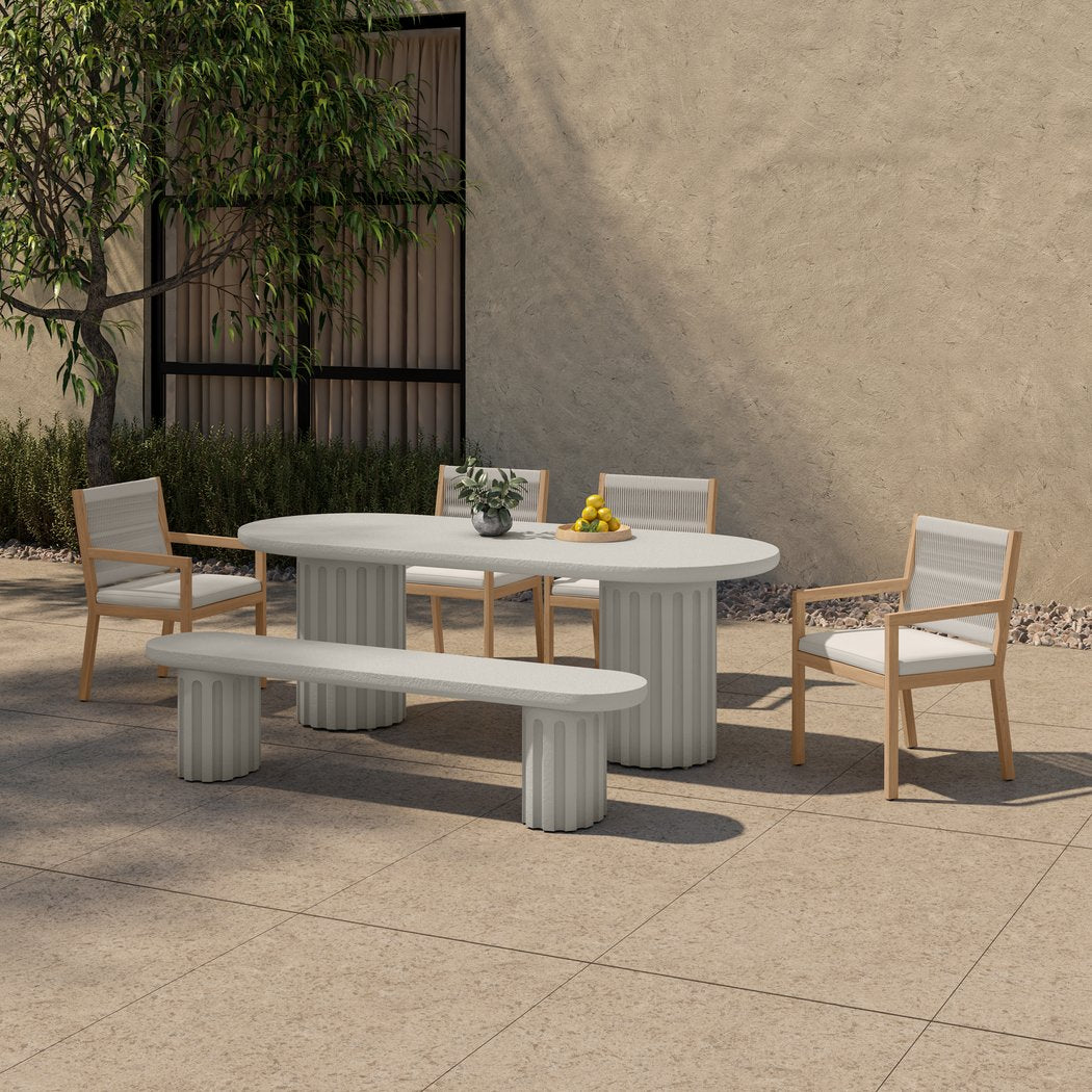 Stylish Eris Outdoor Dining Bench with Unique Fluted Design in Glass Fiber Reinforced Concrete