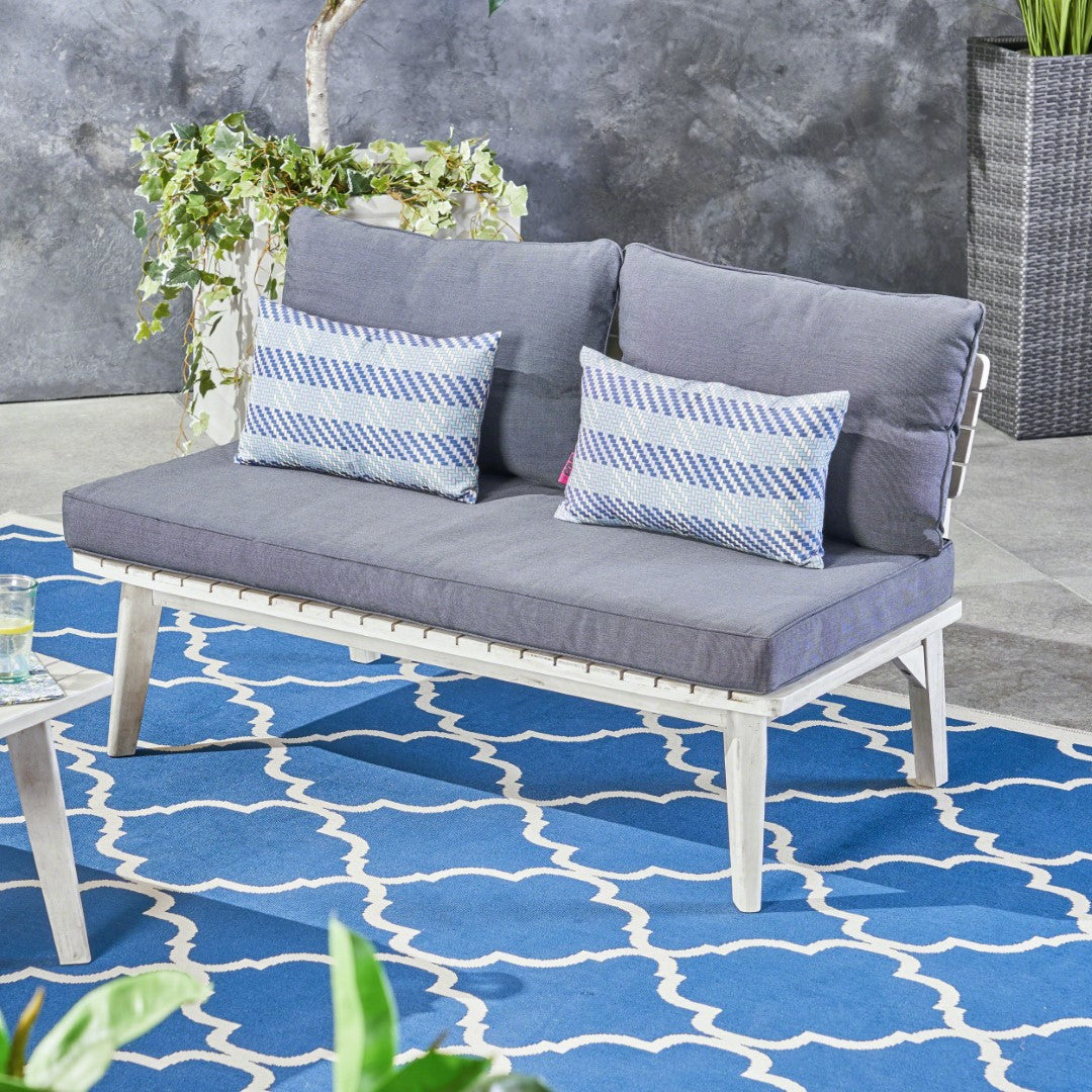 Christopher Knight Home® Outdoor Acacia Wood Loveseat w/ Weather-Resistant Cushions - Mid-Century Style