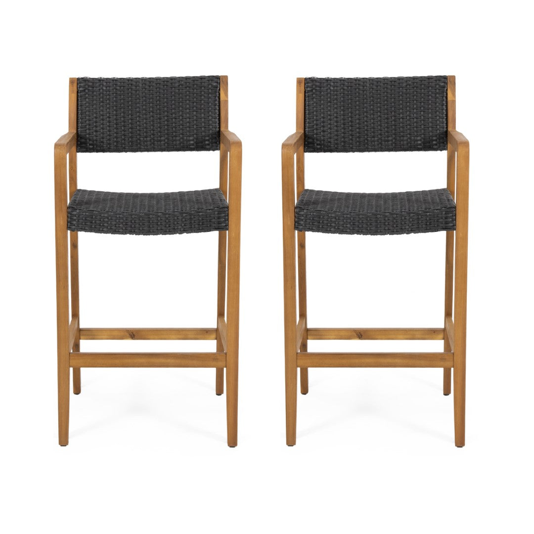 Christopher Knight Home® Genesee 2 - Piece Set of Premium Outdoor Acacia Wood Barstools with Wicker