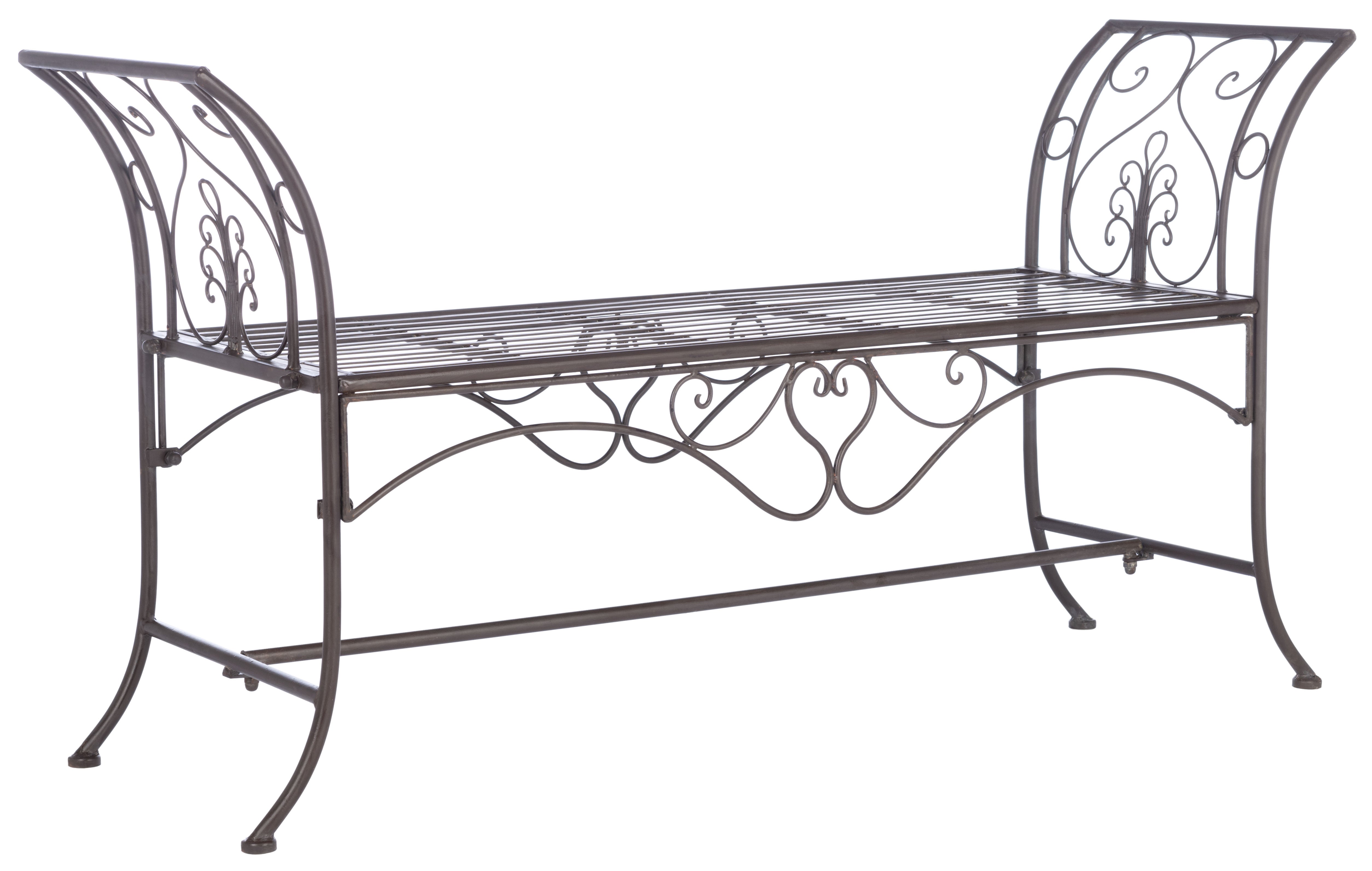Adina Wrought Iron Outdoor Garden Bench with Victorian Elegance and Intricate Scrolls