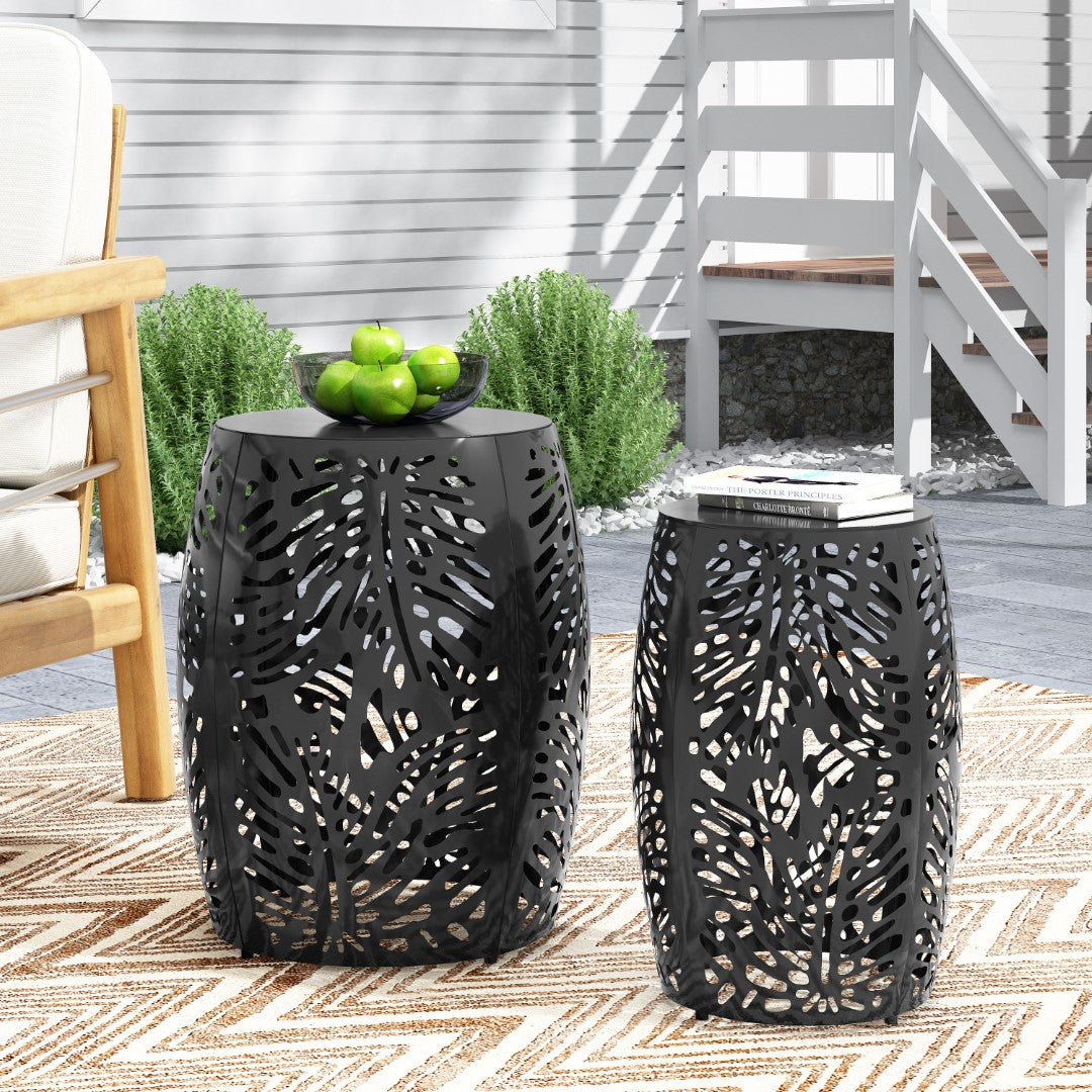 Christopher Knight Home® Satterlee Outdoor Metal Side Table Set of 2 - Stylish Barrel-Shaped Design