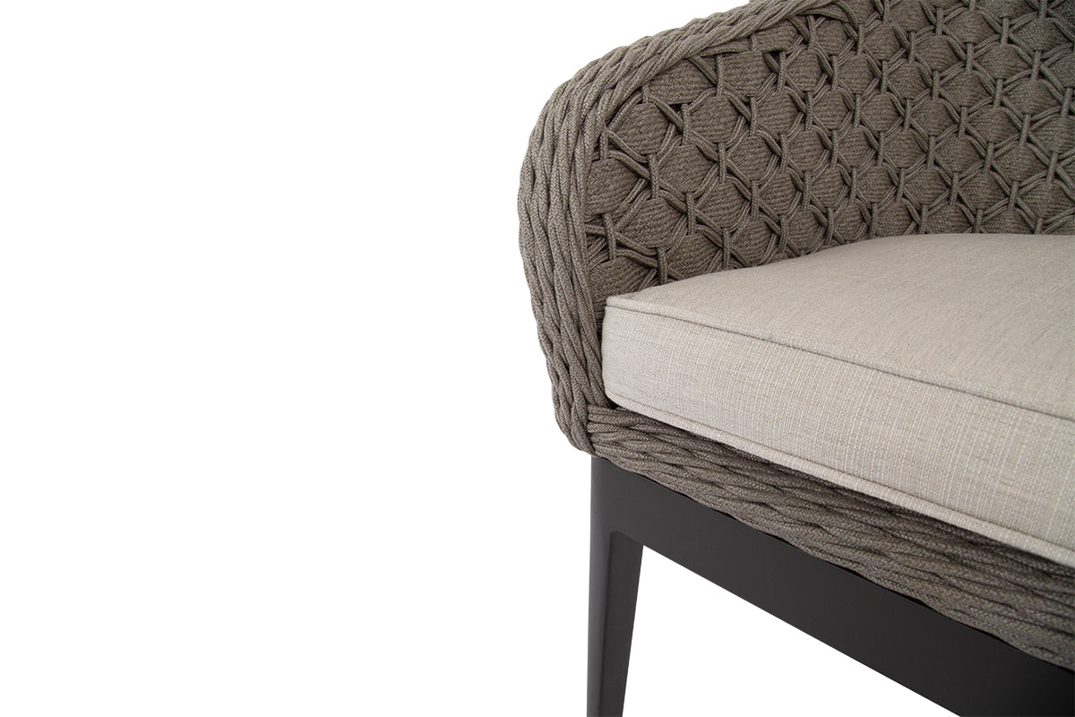Marbella Weather-Resistant Dining Chair with Handwoven Rope, Curved Back & Stylish Comfort