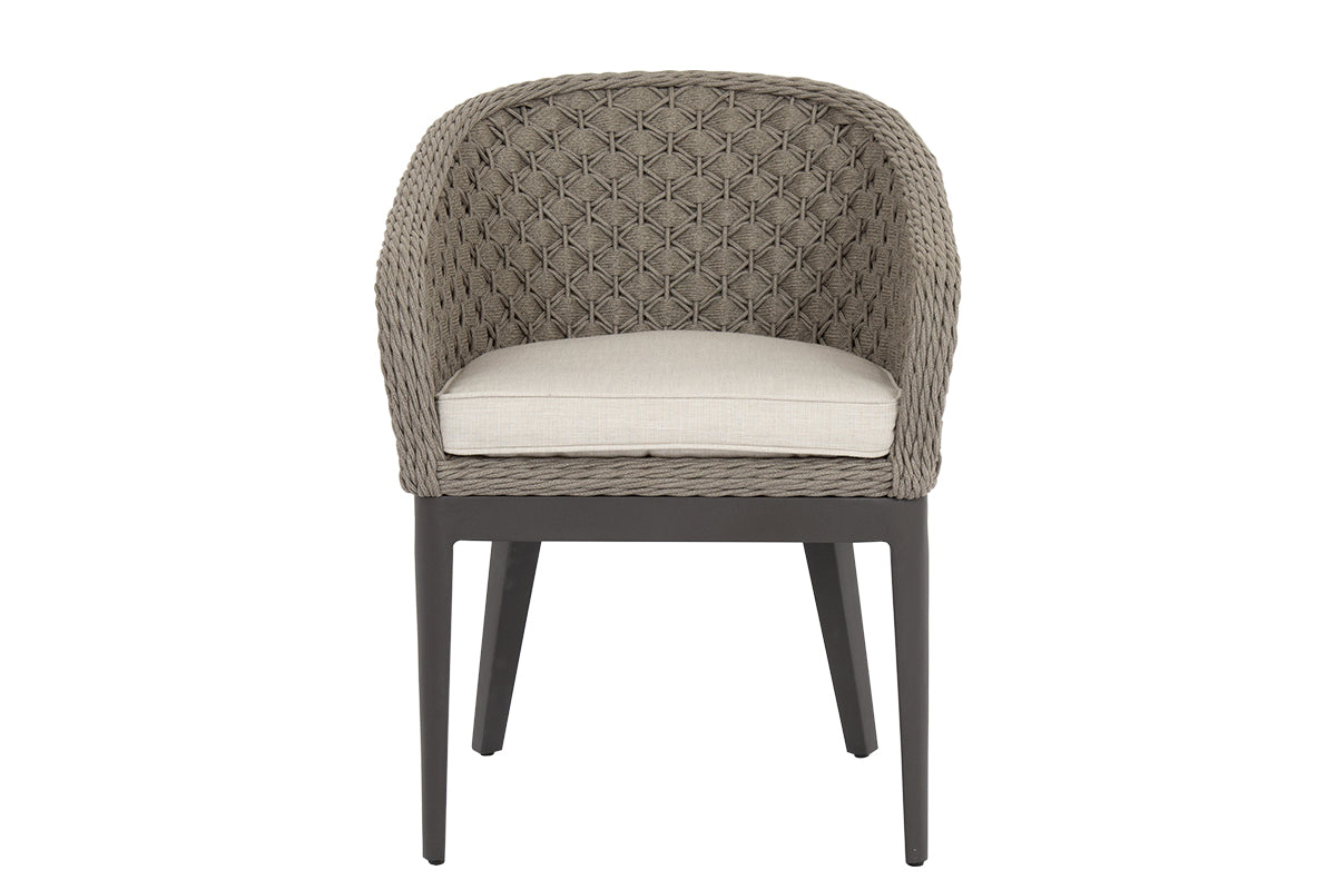Marbella Weather-Resistant Dining Chair with Handwoven Rope, Curved Back & Stylish Comfort