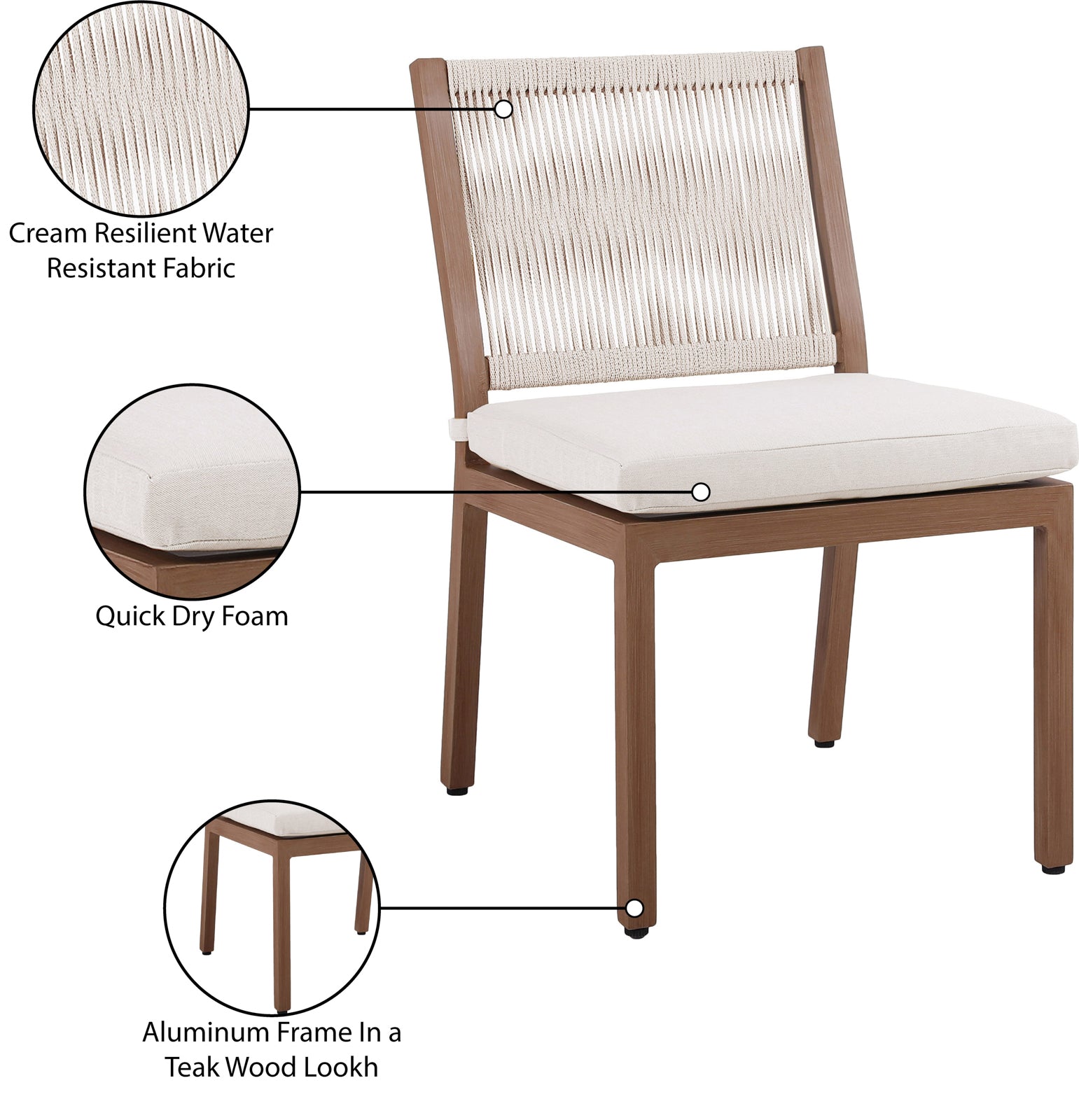 Elegant Maui Outdoor Patio Dining Side Chair Set with Quick - Dry Cushions and Aluminum Frame