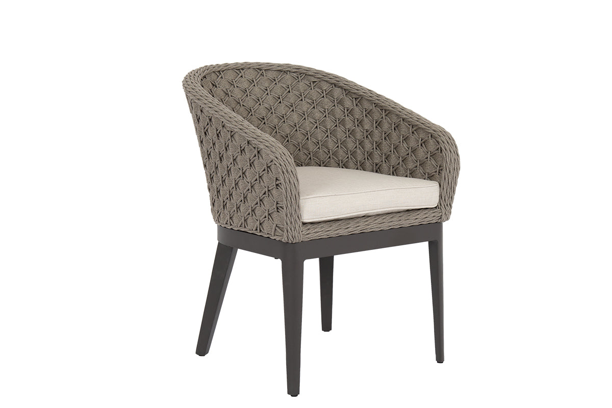 Marbella Weather-Resistant Dining Chair with Handwoven Rope, Curved Back & Stylish Comfort
