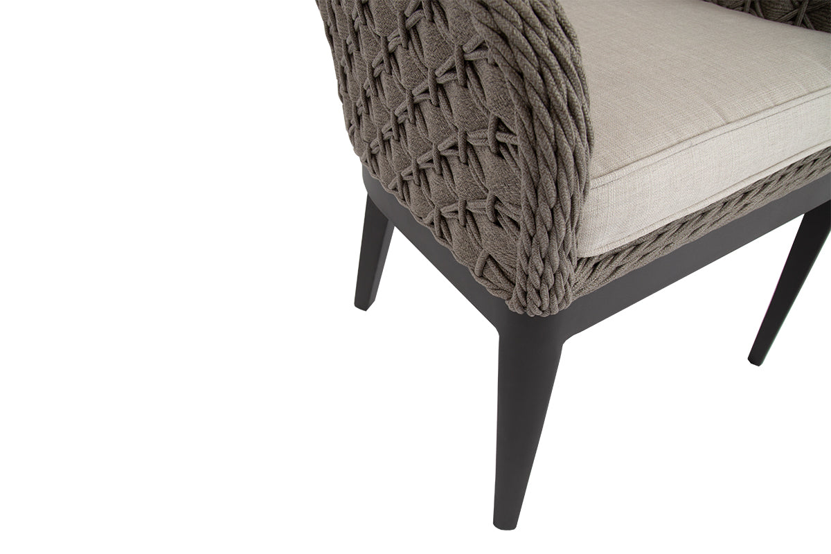 Marbella Weather-Resistant Dining Chair with Handwoven Rope, Curved Back & Stylish Comfort