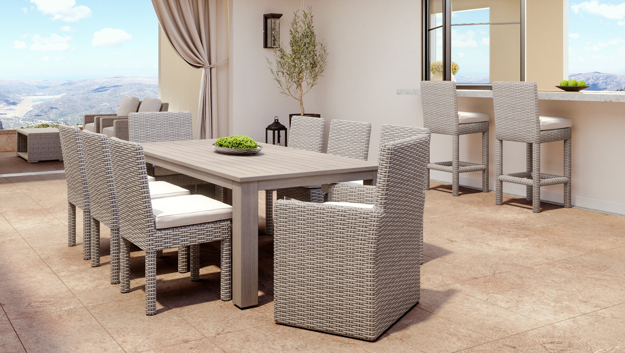 Sunset West Coronado Casual Dining Chair with Driftwood Resin Wicker and Comfortable Plush Seating for a Sophisticated Dining Experience