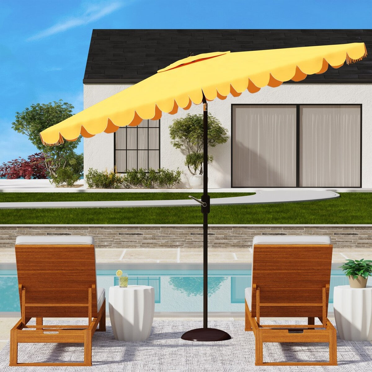 Venice 6.5 X 10 Feet Rectangular Outdoor Crank Market Umbrella - A Sophisticated Shading Solution for Modern Outdoor Spaces