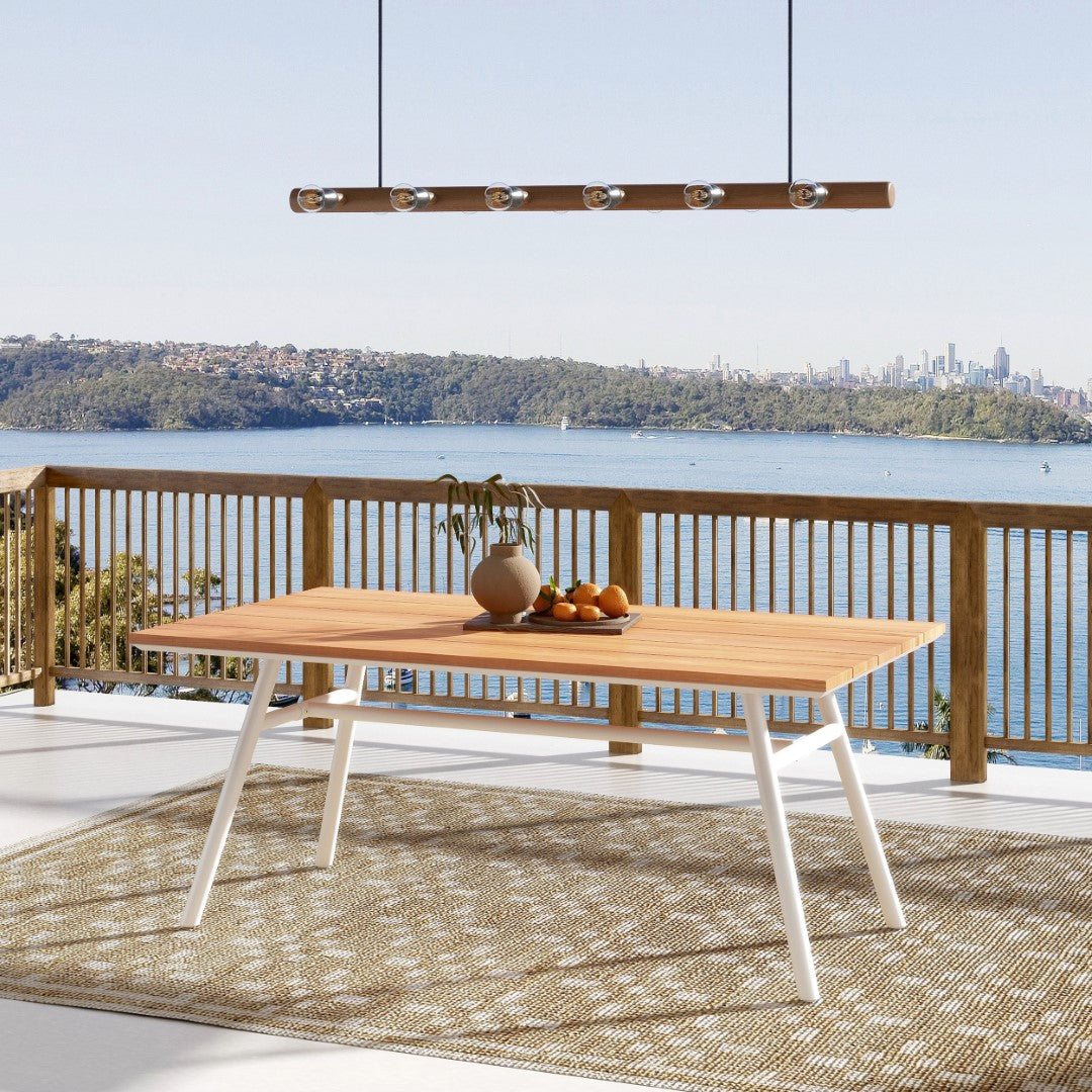 Exquisite 6-Person Teak and Aluminum Outdoor Patio Dining Table with 71-Inch Length and Natural Finish